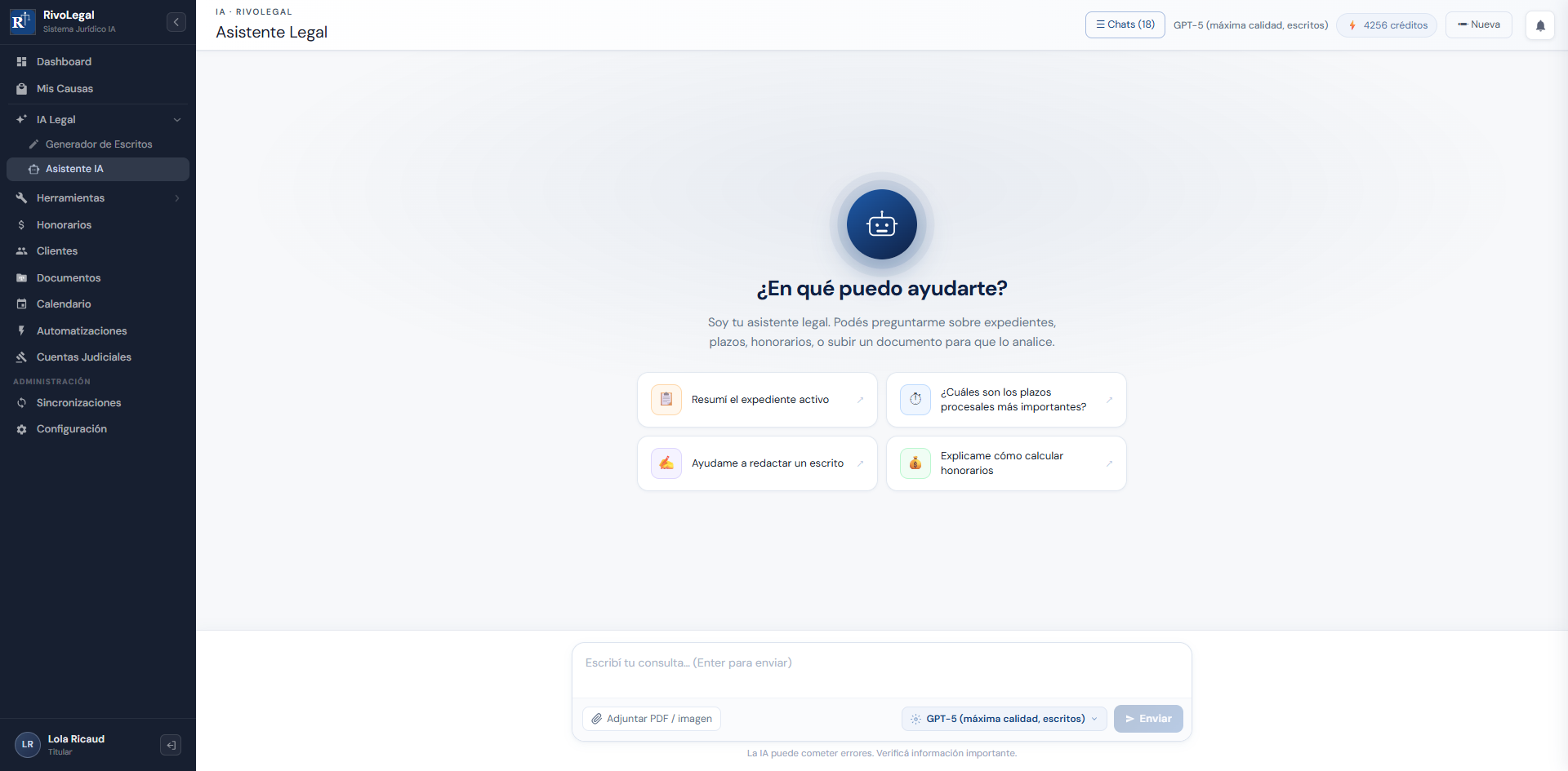 Asistente de inteligencia artificial de RivoLegal